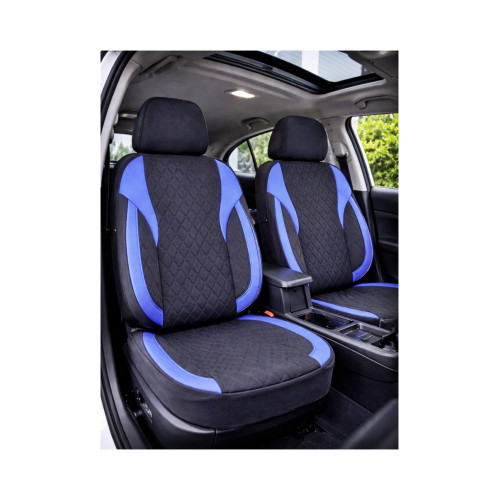 Huse scaune auto universale fractionate Premium fata si spate compatibile dimensiuni standard negru albastru Cod: HNG1101-2