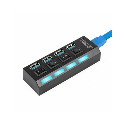 Adaptor USB multiplu 4 porturi USB 2.0 High Speed cu intrerupator LED si alimentare DC