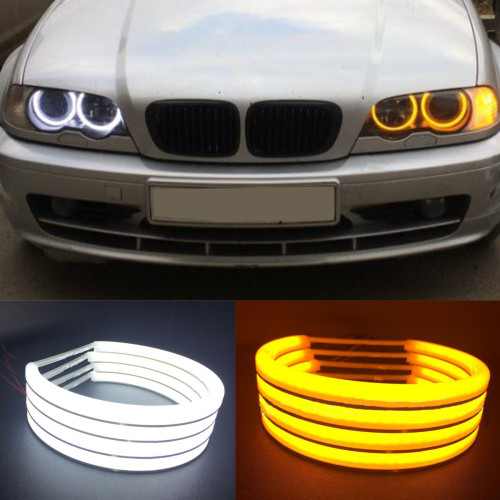Angel Eyes COTTON compatibil BMW E46 fara lupa. Lumina: alba DRL + semnalizare galbena COD: H-COT-WY07