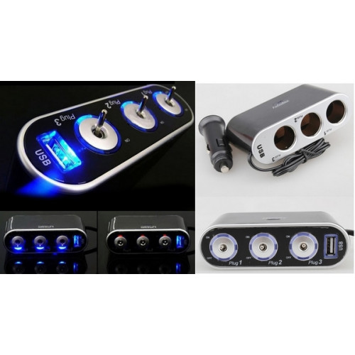 Prelungitor priza auto 3 cai si 1 usb cu lumina si intrerupator individual 12/24v Cod: WF-013